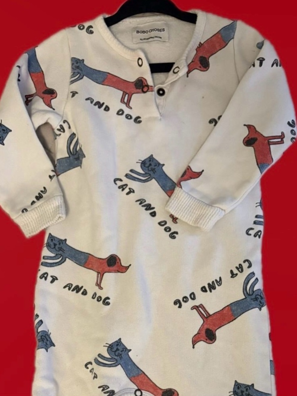 Bobo Choses Cream One-Piece with Blue & Red Cat and Dog Print